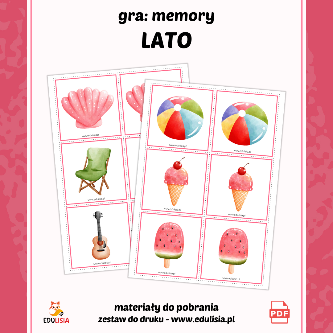 gra memory do druku dla dzieci - lato, wakacje - obrazki do pary