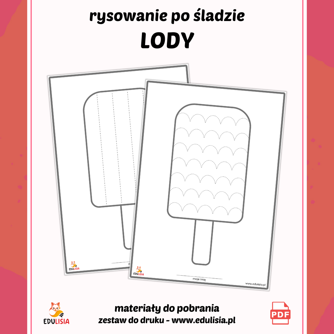 kolorowanka lody do druku, rysowanie po śladzie lody, grafomotoryka dla dzieci, szlaczki