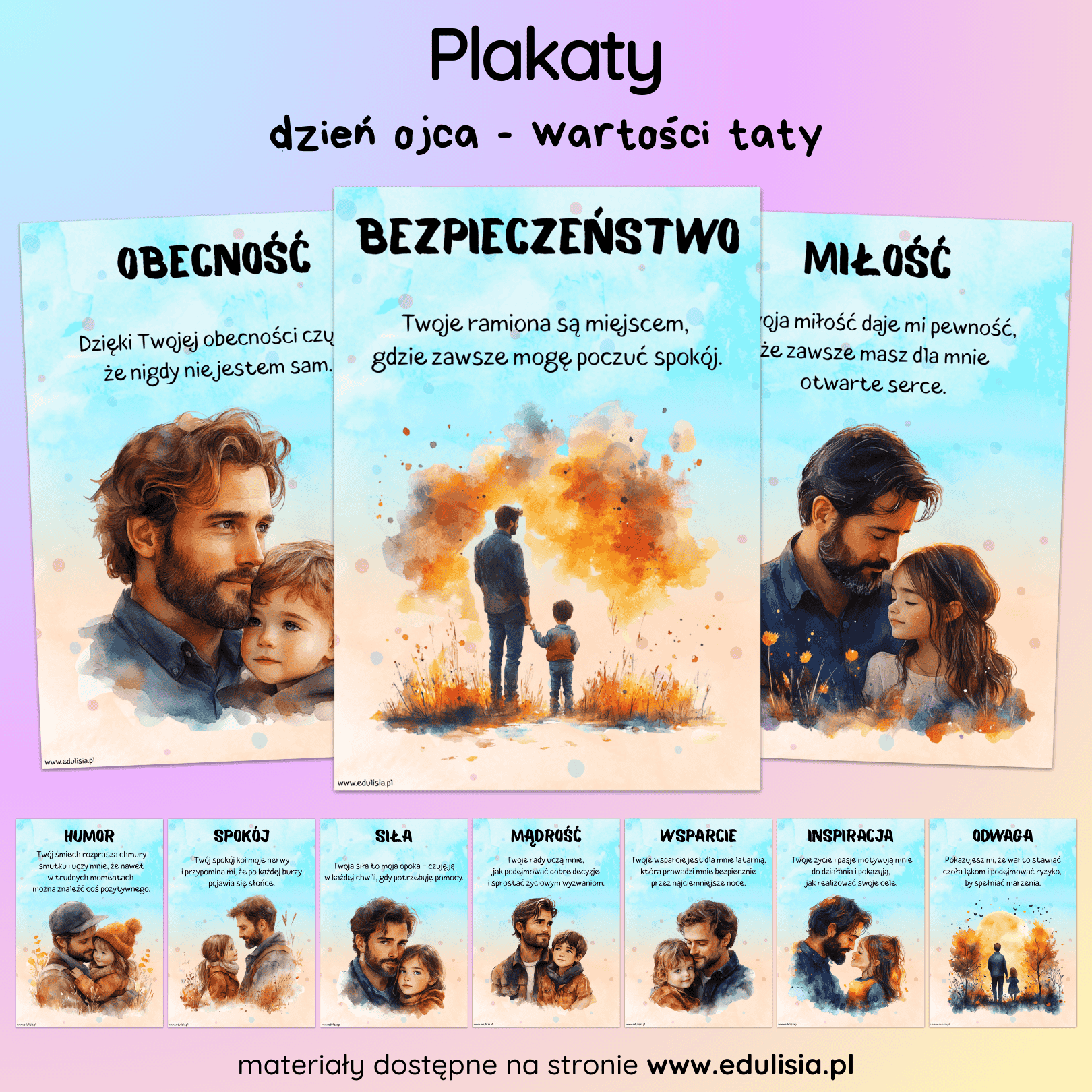 Dzień Taty Dekoracje PDF Gazetka Do Druku Plakaty z Cytatami Podziękowanie