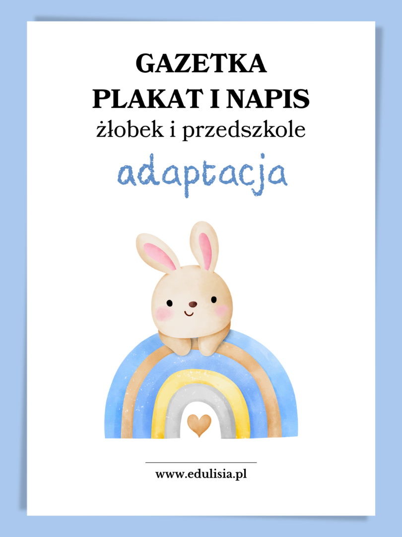 Gazetka i plakat adaptacja do żłobka i przedszkola, napis adaptacja, gazetka dla rodziców, dekoracja