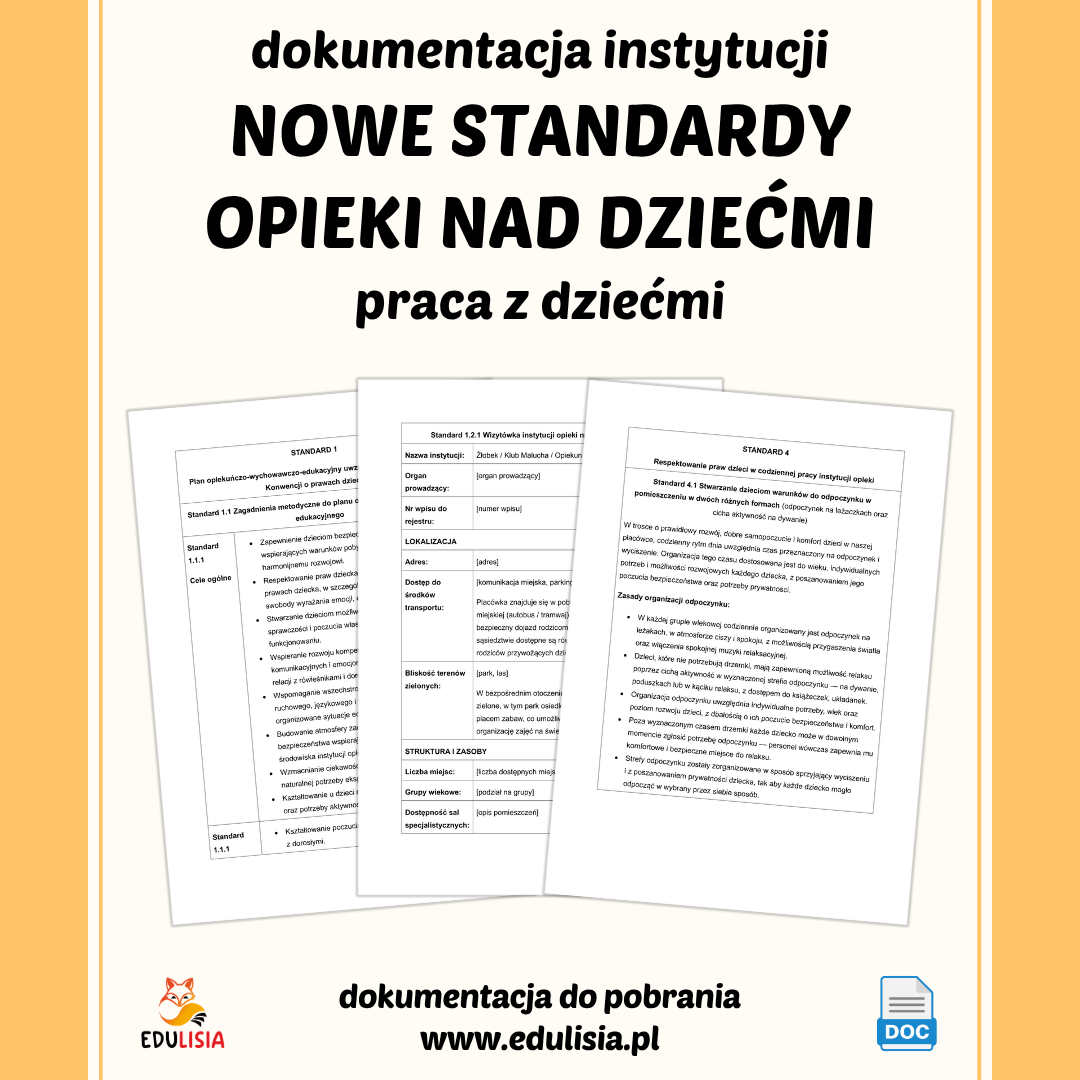 Standardy opieki nad dziećmi do lat 3 – plan pracy opiekuńczo-wychowawczo-edukacyjny wzór