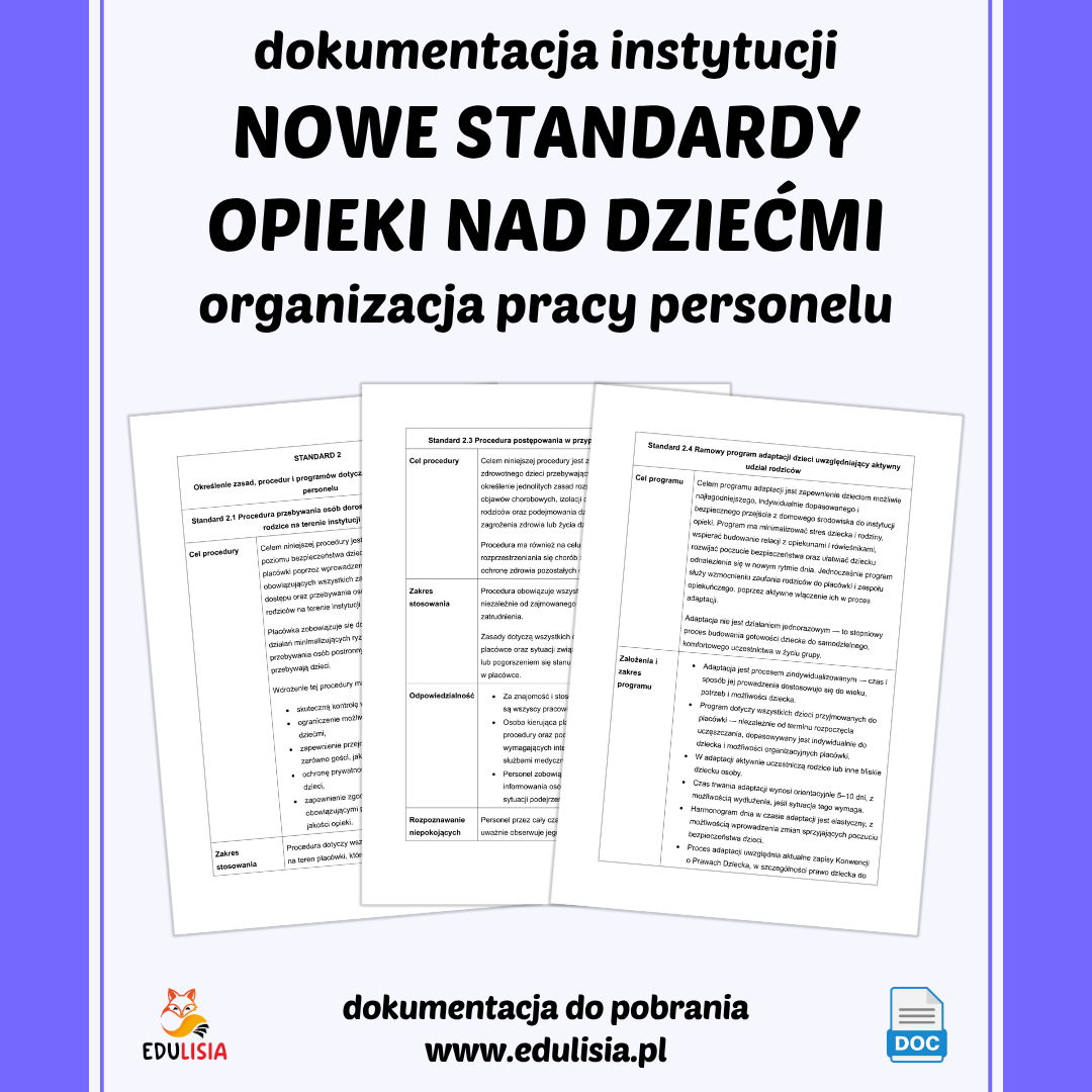 Nowe standardy organizacji pracy personelu w żłobku – dokumentacja WORD do pobrania