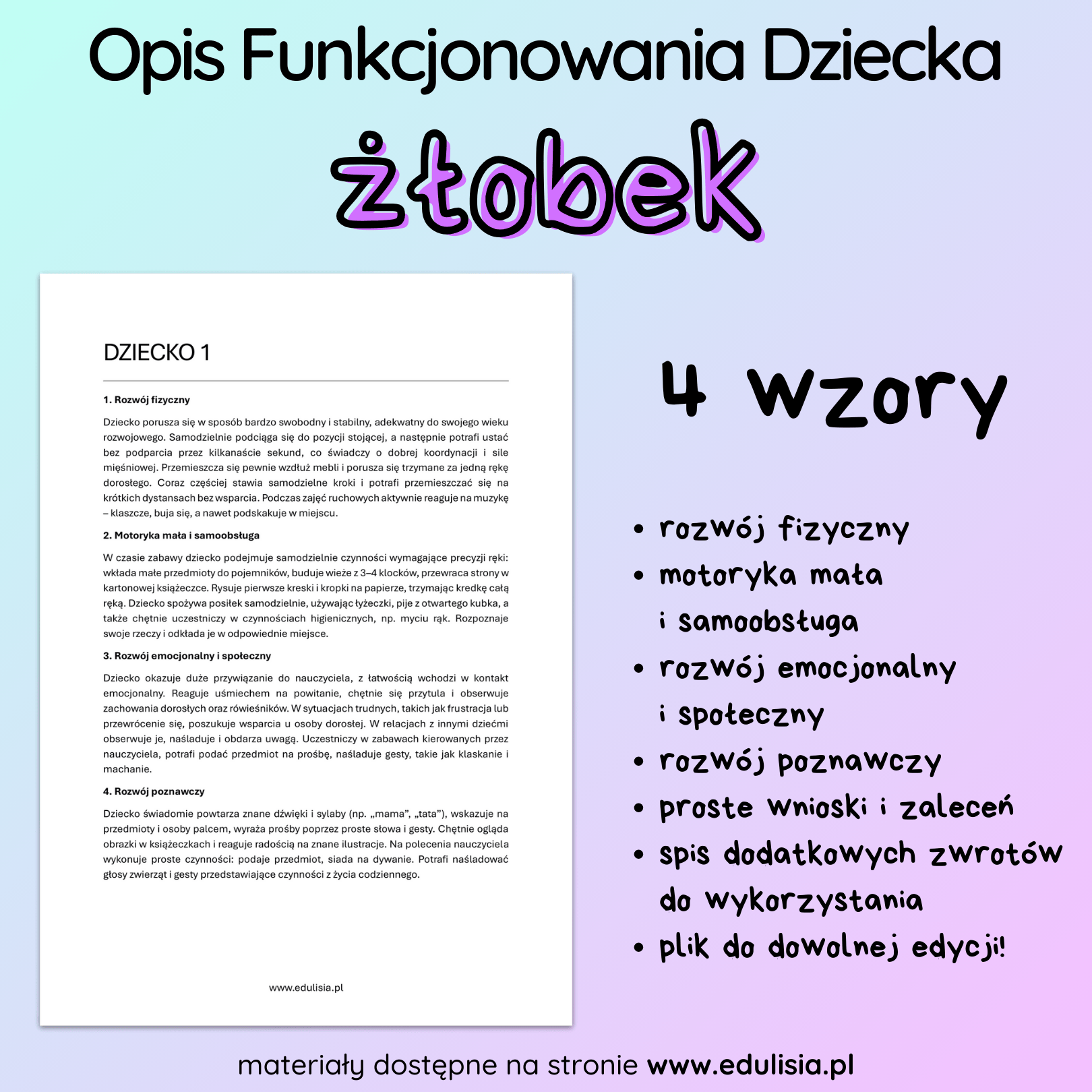 Żłobek Opinia Opisowa Dziecka PDF WORD Do edycji 
