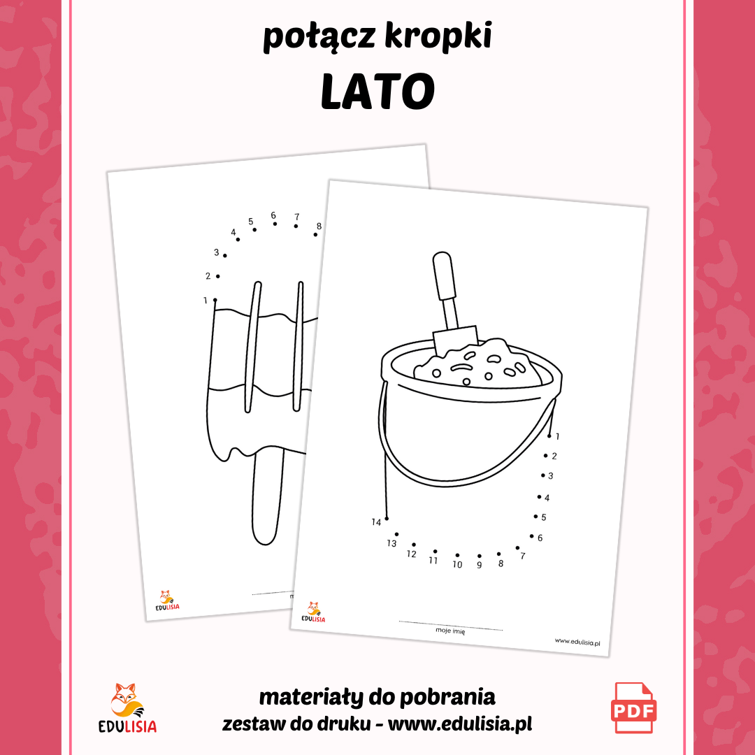 grafomotoryka połącz kropki lato, karty pracy dla dzieci do druku