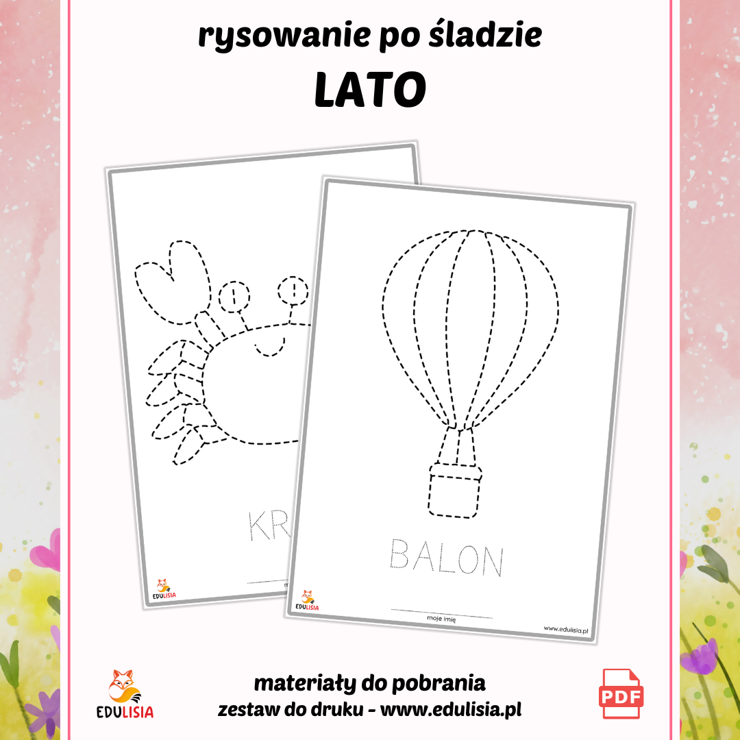 grafomotoryka lato dla dzieci do druku do pobrania zestaw kart pracy - lato, wakacje