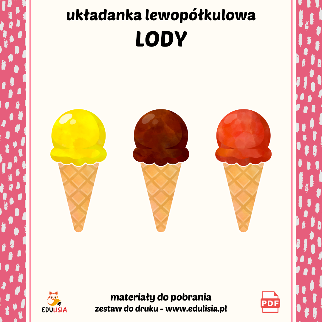 kolorowanka lody do druku, rysowanie po śladzie lody, grafomotoryka dla dzieci, szlaczki