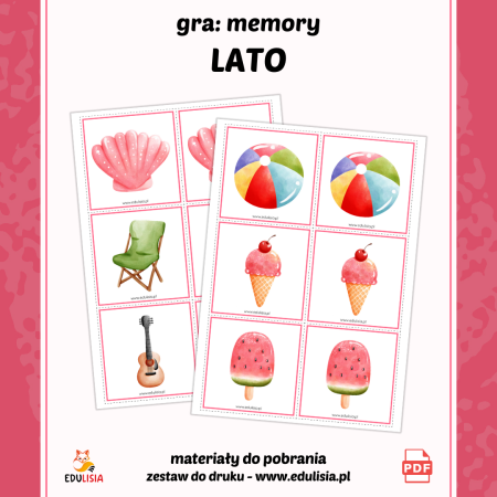 gra memory do druku dla dzieci - lato, wakacje - obrazki do pary