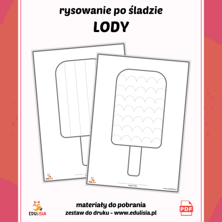 kolorowanka lody do druku, rysowanie po śladzie lody, grafomotoryka dla dzieci, szlaczki