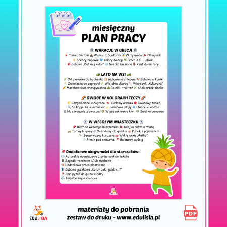 miesięczny plan na sierpień do żłobka i przedszkola; zabawy na lato dla dzieci