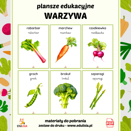 obrazki dla dzieci do druku z warzywami pdf marchewka brokuł groch