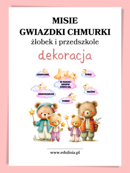 Misie, Gwiazdki, Chmurki - dekoracja na drzwi lub tablicę