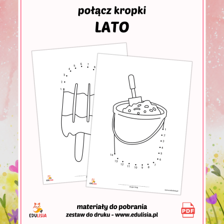 grafomotoryka połącz kropki lato, karty pracy dla dzieci do druku