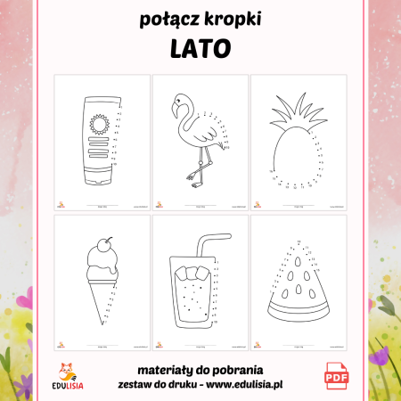 łączenie kropek ćwiczenia grafomotoryczne dla dzieci - lato, wakacje - do pobrania