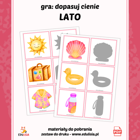 gra dopasuj cienie do obrazków lato i wakacje - dla dzieci - pdf