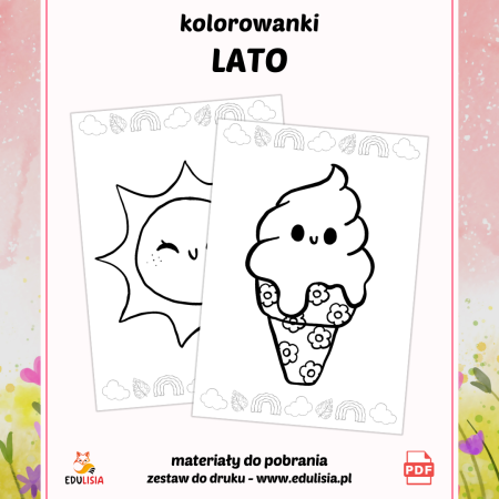 kolorowanki dla dzieci do pobrania - lato - prace plastyczne - lody, słońce