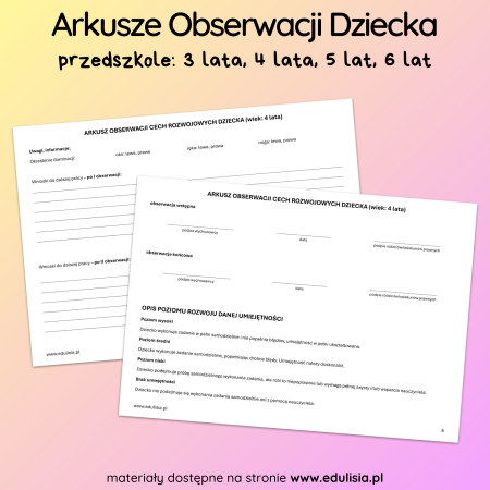 Arkusze Obserwacji Dziecka w Przedszkolu PDF Tabelka 5 latek 6 latek