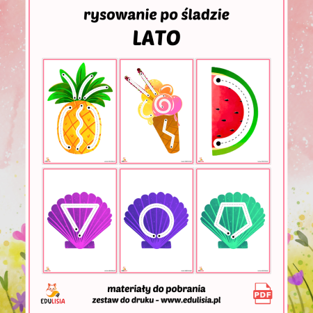 rysowanie po śladzie dla dzieci do druku - wakacje, lato - szlaczki dla dzieci
