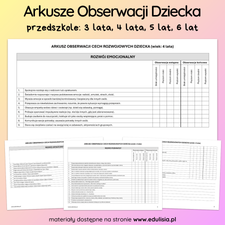 Arkusze Obserwacji Dziecka w Przedszkolu PDF Tabelka 4 latek 5 latek