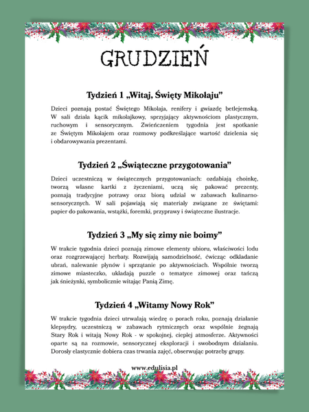 gotowy miesięczny plan pracy grudzień 