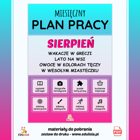 plan pracy na wakacje - żłobek, przedszkole; wpisy do dziennika; szybkie i proste zabawy