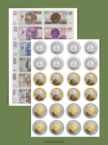 Banknoty i monety do zabawy