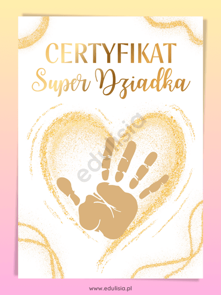 certyfikat dla super dziadka do druku z odciskiem dłoni