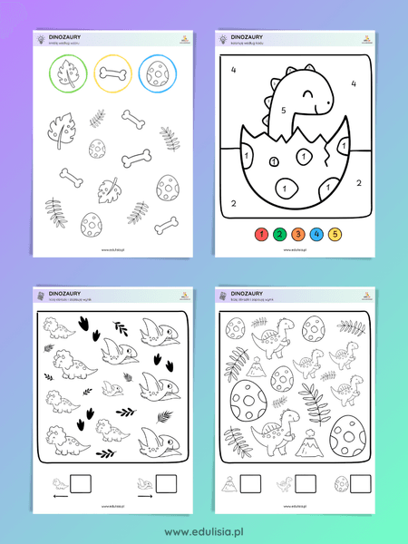 Dzień Dinozaura – zestaw kart pracy na spostrzegawczość i liczenie