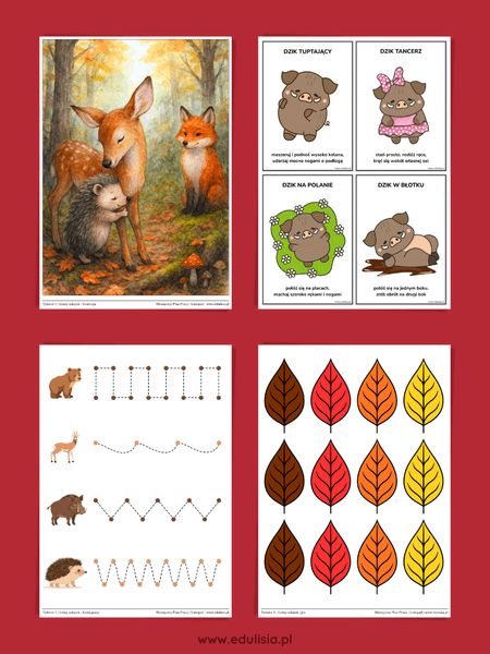 karty pracy przedszkole zwierzęta w lesie jesienią 