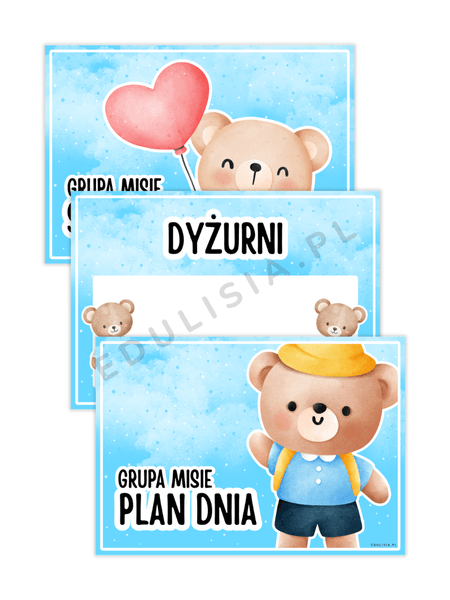 grupa misie - tabliczki, organizacja sali w przedszkolu