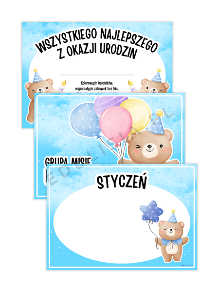 grupa misie - zestaw, kalendarz urodzin i dyplom