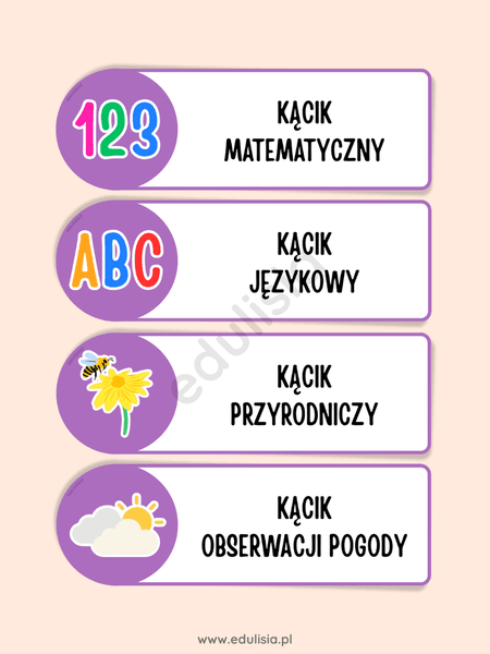 Strefy zainteresowań w przedszkolu - obrazki do druku