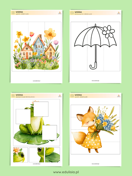Wiosna puzzle do druku, dopasowywanie obrazków pdf