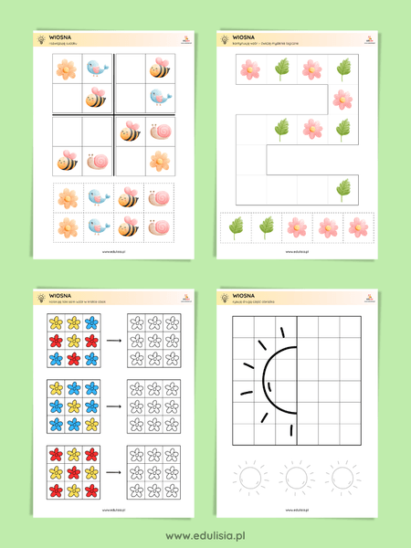 Karty pracy - sudoku, rytmy, symetria - przedszkole zestaw