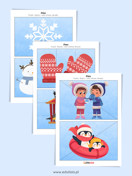 Zima Karty Pracy – puzzle do druku dla dzieci o zimie