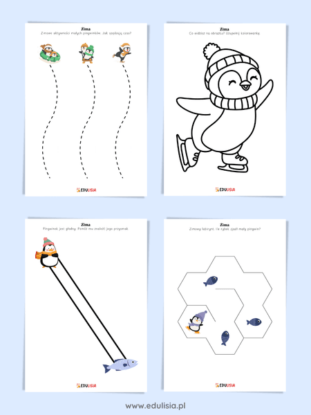 Zima Karty Pracy – zimowa grafomotoryka, zimowe kolorowanki do druku