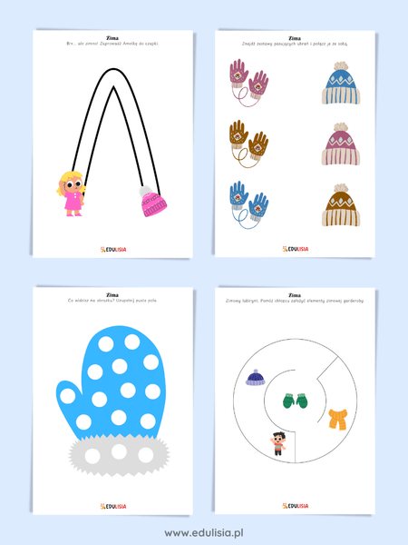 Zima Karty Pracy – wyklejanki, grafomotoryka, zabawy dla najmłodszych PDF do druku