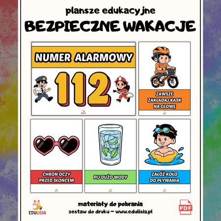 bezpieczne wakacje plakat dla dzieci do druku zasady wakacyjny kodeks