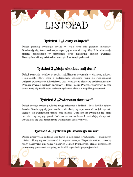 plan pracy listopad żłobek