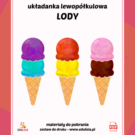 lody układanka lewopółkulowa dla dzieci do druku