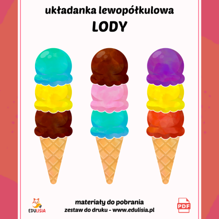 układanka lody dla dzieci do druku nauka kolorów