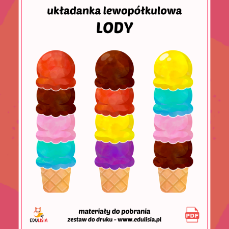 lody układanka ćwiczenie spostrzegawczości do pobrania