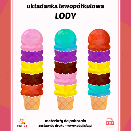 układanka lody pdf do druku ćwiczenie spostrzegawczości do pobrania