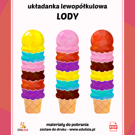 układanka lewopółkulowa lody dla dzieci, gra lody do układania według wzoru