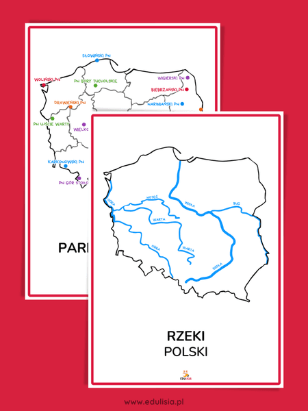 Mapa Polski z rzekami i parkami narodowymi – pomoc dydaktyczna do nauki geografii Polski dla dzieci