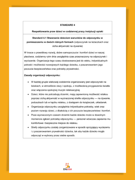 Standard 4 – odpoczynek dzieci w żłobku | Wzór organizacji stref relaksu zgodny z reformą 2026