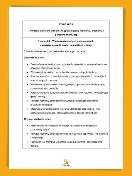 Standard 8 – rozwój mowy i komunikacji dzieci | Wskazówki dla personelu | Dokumentacja PDF