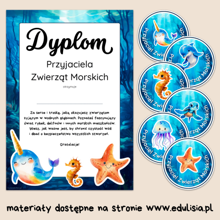 Dyplom Przyjaciela Zwierząt Morskich – wersja PDF do druku