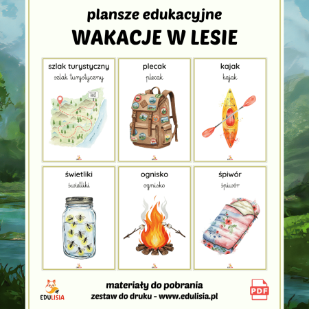 obrazki z symbolami wakacji do druku dla dzieci pdf do pobrania mapa ognisko