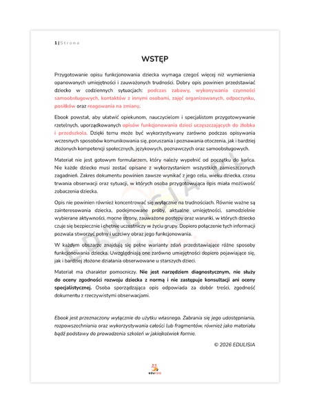 opis funkcjonowania dziecka w żłobku - wzór opinii