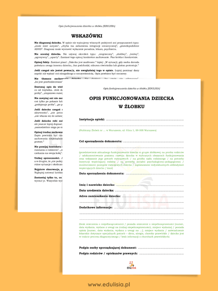 Opis dziecka - opinia do poradni wzór dokumentu